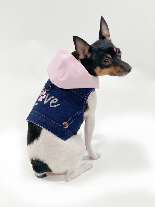 Denim Hoodie "Love" Harness Vest – Pink