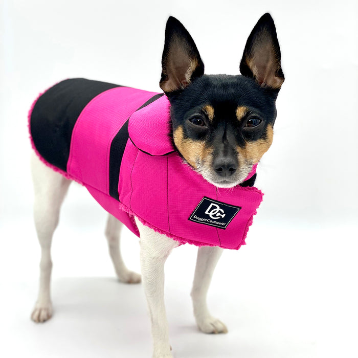 DoggieCoutureNY Water Resistant Pink & Black Coat