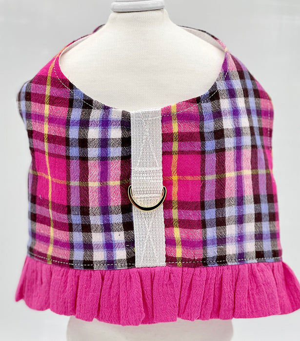 Pink Plaid Harness Vest with Ruffle Trim