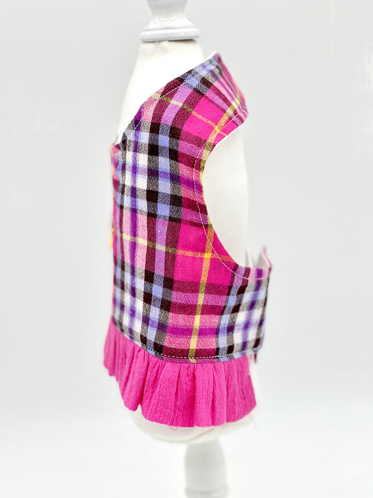 Pink Plaid Harness Vest with Ruffle Trim