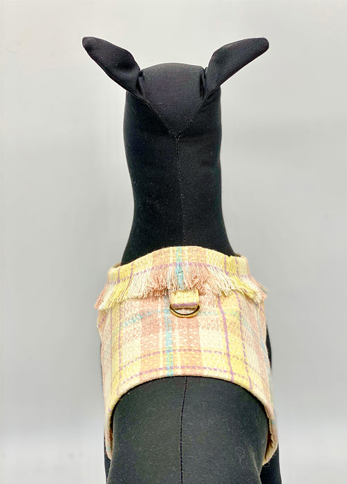 Spring Plaid Tweed Vest with Fringe Collar