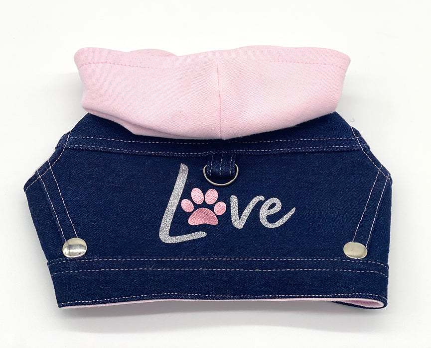 Denim Hoodie "Love" Harness Vest – Pink